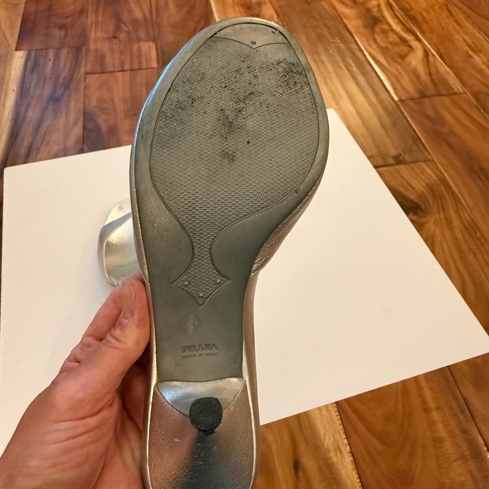 Prada Silver Mules with Low Heel Sleek Modern Design - Picture 7 of 7